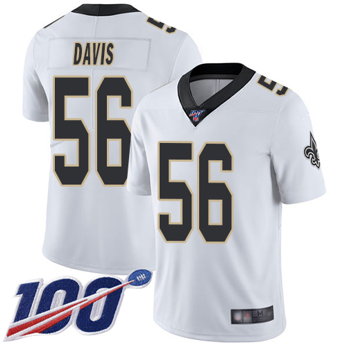 Men New Orleans Saints Limited White DeMario Davis Road Jersey NFL Football #56 100th Season Vapor Untouchable Jersey